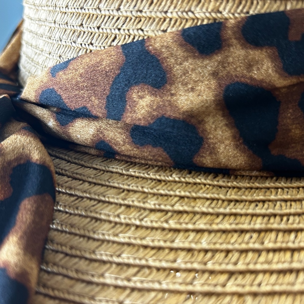 Mini Leopard Print Crossbody Box Bag w/ Straw Hat - Picture 10 of 13